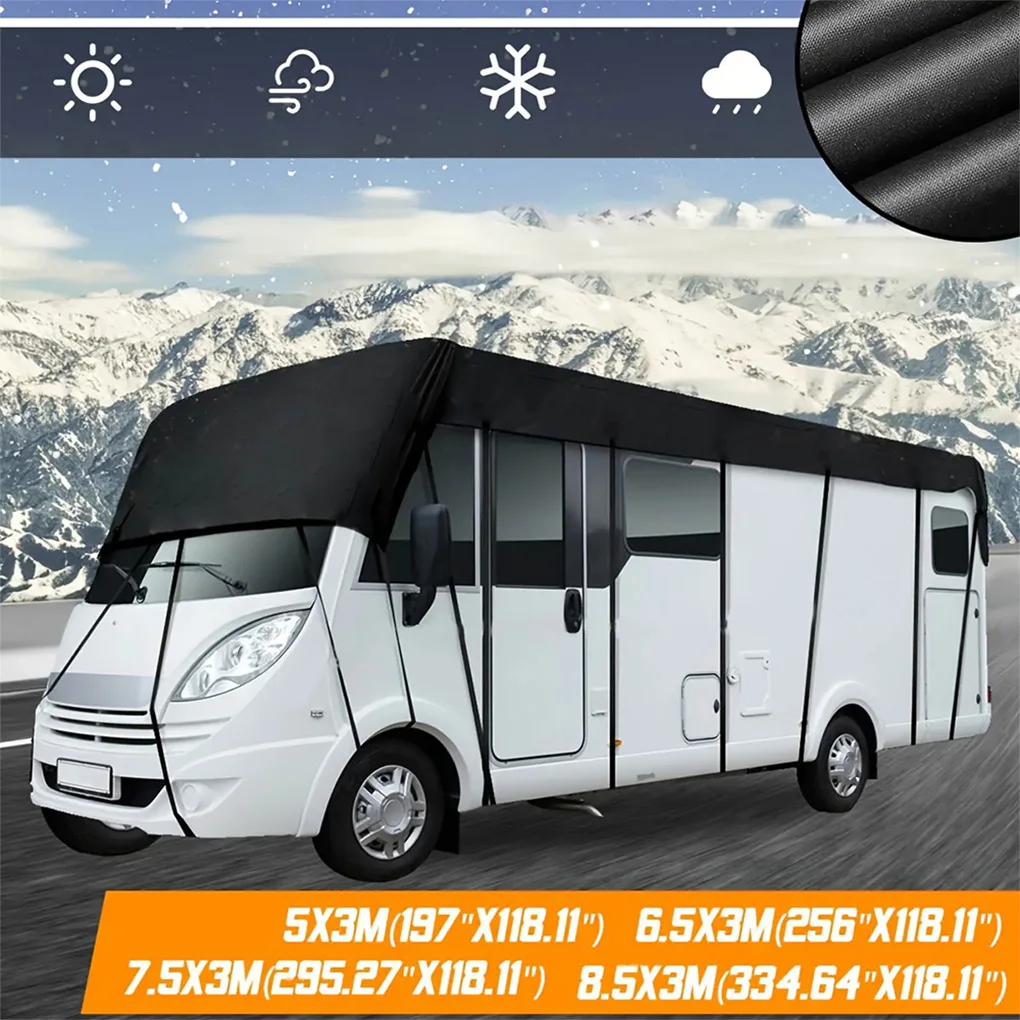 210D Oxford Cloth RV Roof Protective Cover Portable Motorhome Camper Top Tarp Cover Waterproof Sunshade Protective 7.5x3m