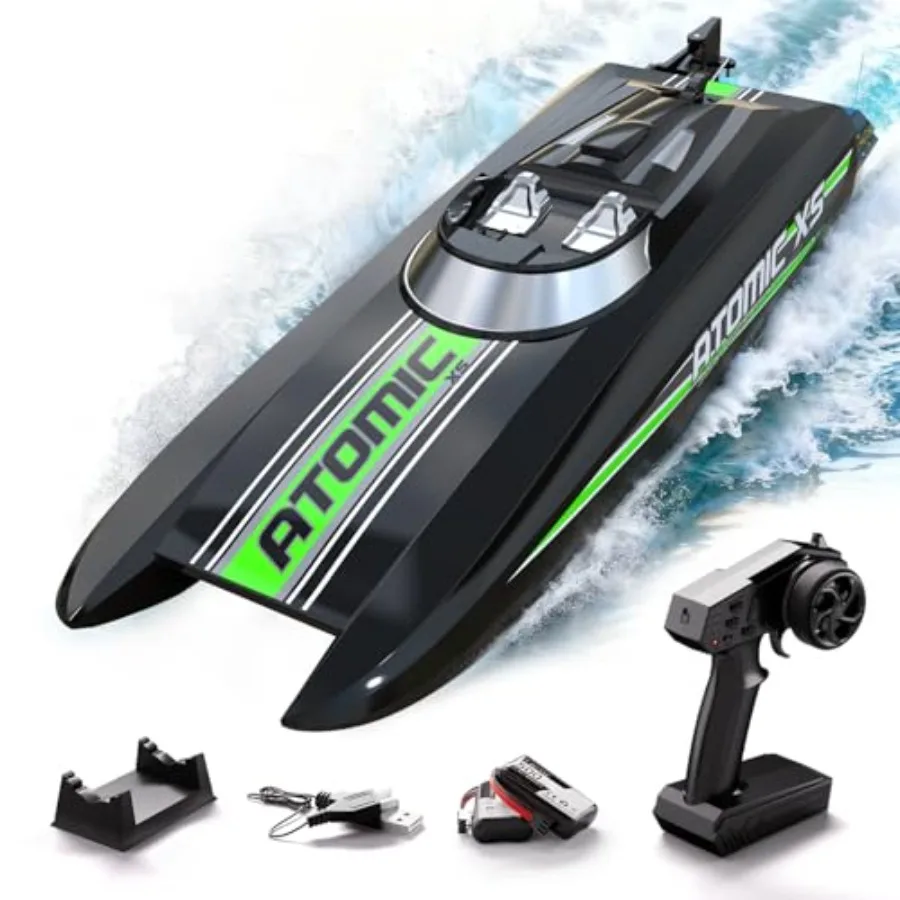 

Remote Control Boats for Pools and Lakes 20+MPH AtomicXS High Speed RC Boat for Adults Toy Boat Gifts with 2 Batteries and Reve
