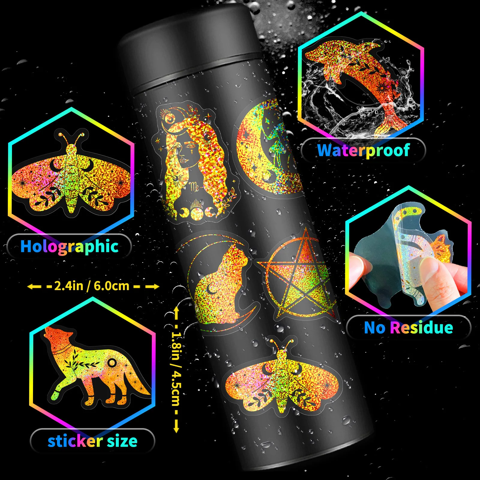 100 sheets Transparent Golden Laser Magic PET Stickers Laser Glitter Handbook Holographic Stickers