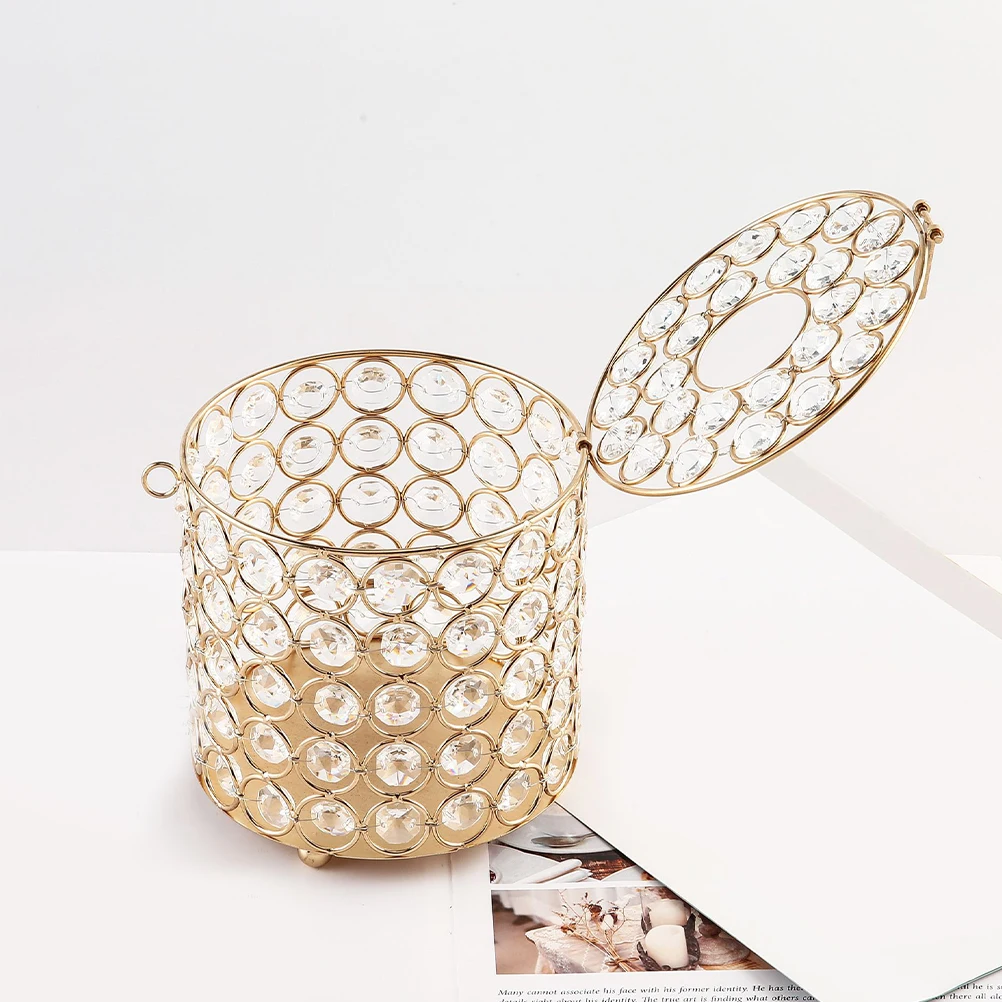 

Gold-plated Crystal Roll Box Easy to Use Tissue Napkin Storage Holder Toilet Paper with Cover Vintage Iron Household Boxes