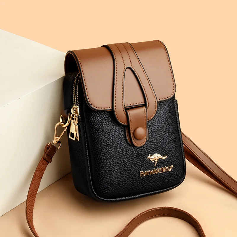 PU leather flip-top simple color-blocking women's single-shoulder bag for commuting, crossbody phone storage small bag