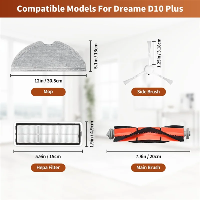 قطع غيار ABJN للمكنسة الكهربائية Dreame D9، D9 Max، D9 Pro، L10، L10 Pro، الفرشاة الرئيسية، الفرشاة الجانبية، المرشحات، قماش الممسحة