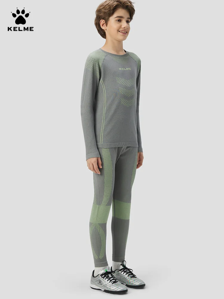 Kelme Set di vestiti per bambini ad asciugatura rapida Camicia base da allenamento lavorata a maglia a maniche lunghe per sport da corsa all'aperto per ragazzi e ragazze
