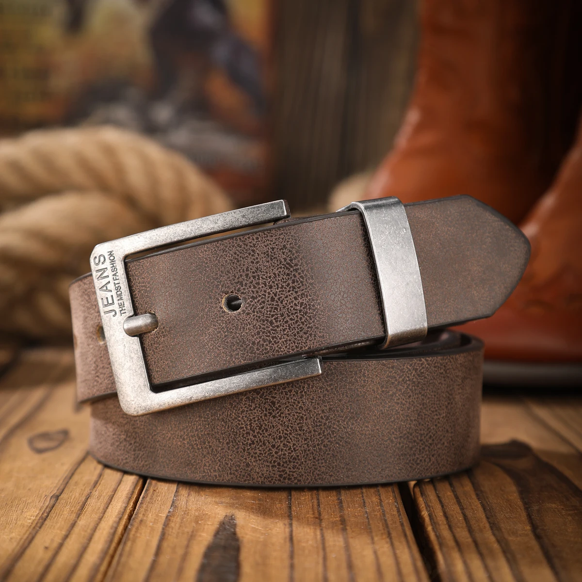 Ein lässiger, individueller und retroartiger Gürtel, Kleidungsaccessoire im Western-Stil, Metallschnalle, PU-Gürtel, geeignet für sowohl Männer als auch Frauen – Detail 5