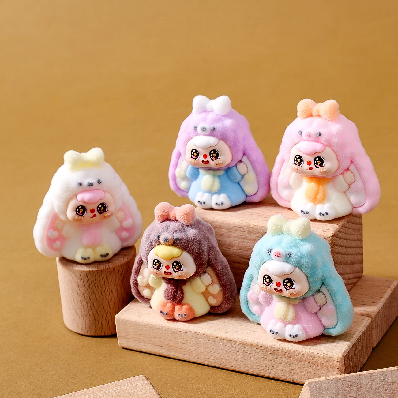 9 peças de enfeites de mesa de boneca de coelho com orelhas de raiz fofas