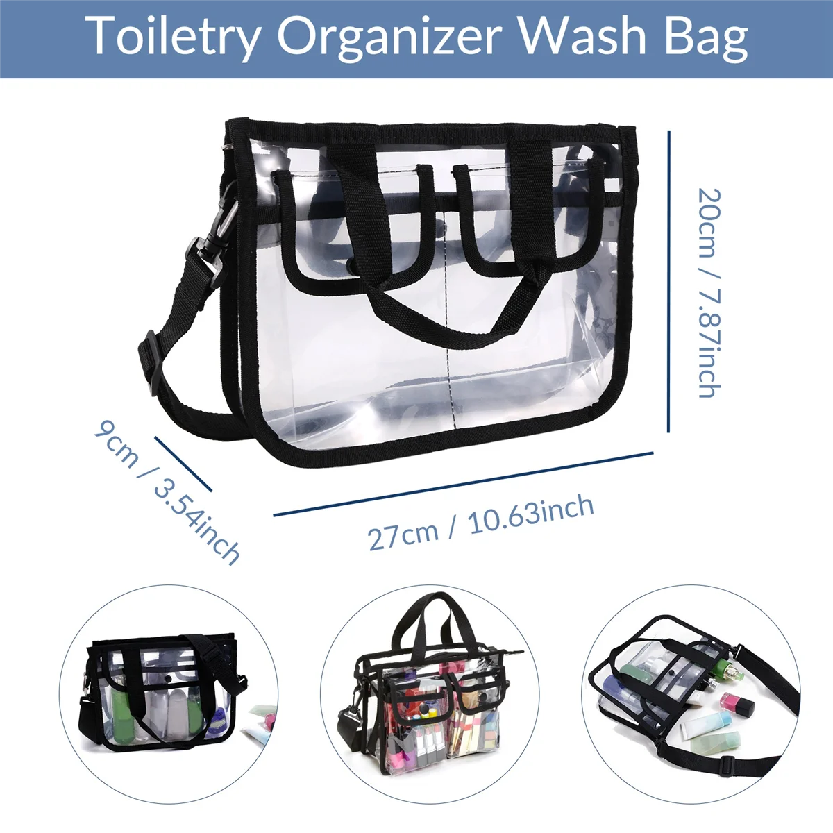 ABQR Clear -Body Shoulder Bag,Toiletry Organizer Wash Bag - Stadium Approved Purse