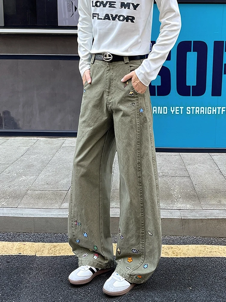 

Military een Embroidered Knife Blade Workwear Pants High Waist Wide Leg Long Pants Casual Straight Leg Trousers for Men And...