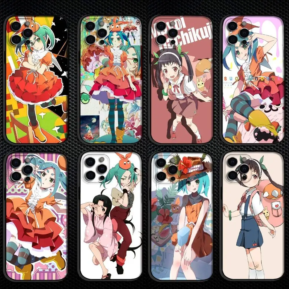 

M-Monogatari Series Anime Phone Case For iPhone 16,15,14,13,12,11 Plus,Pro Max, Soft Silicone Black Cover