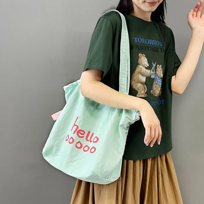 Niche Nylon Large-capacity Tote Bag Waterproof Drawstring Shoulder Commuter Bag Shopping Bag
