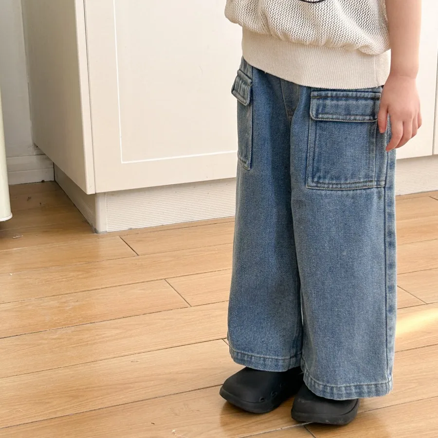 Girl Jean South Korea Children Clothes 2024 Spring New Girls Casual Wide-leg Pants Loose Straight Pants Children Fashion Jeans