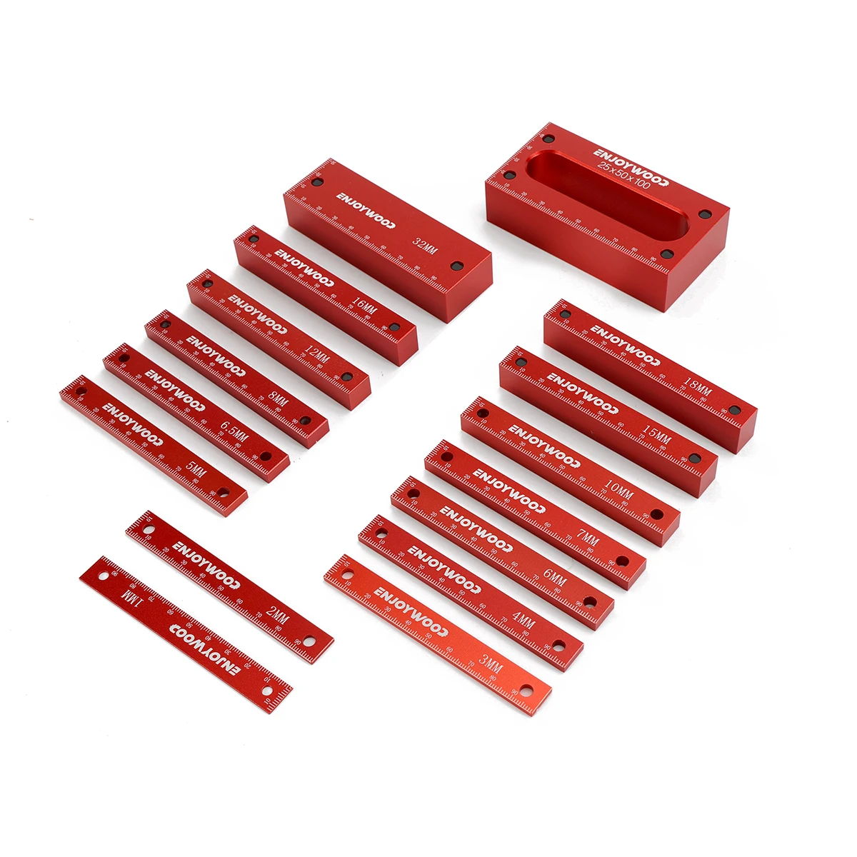 

ENJOYWOOD 16PCS Metric Gauge Blocks Set Woodworking Tool Aluminum Alloy Precision Measurement Red Color Convenient Storage