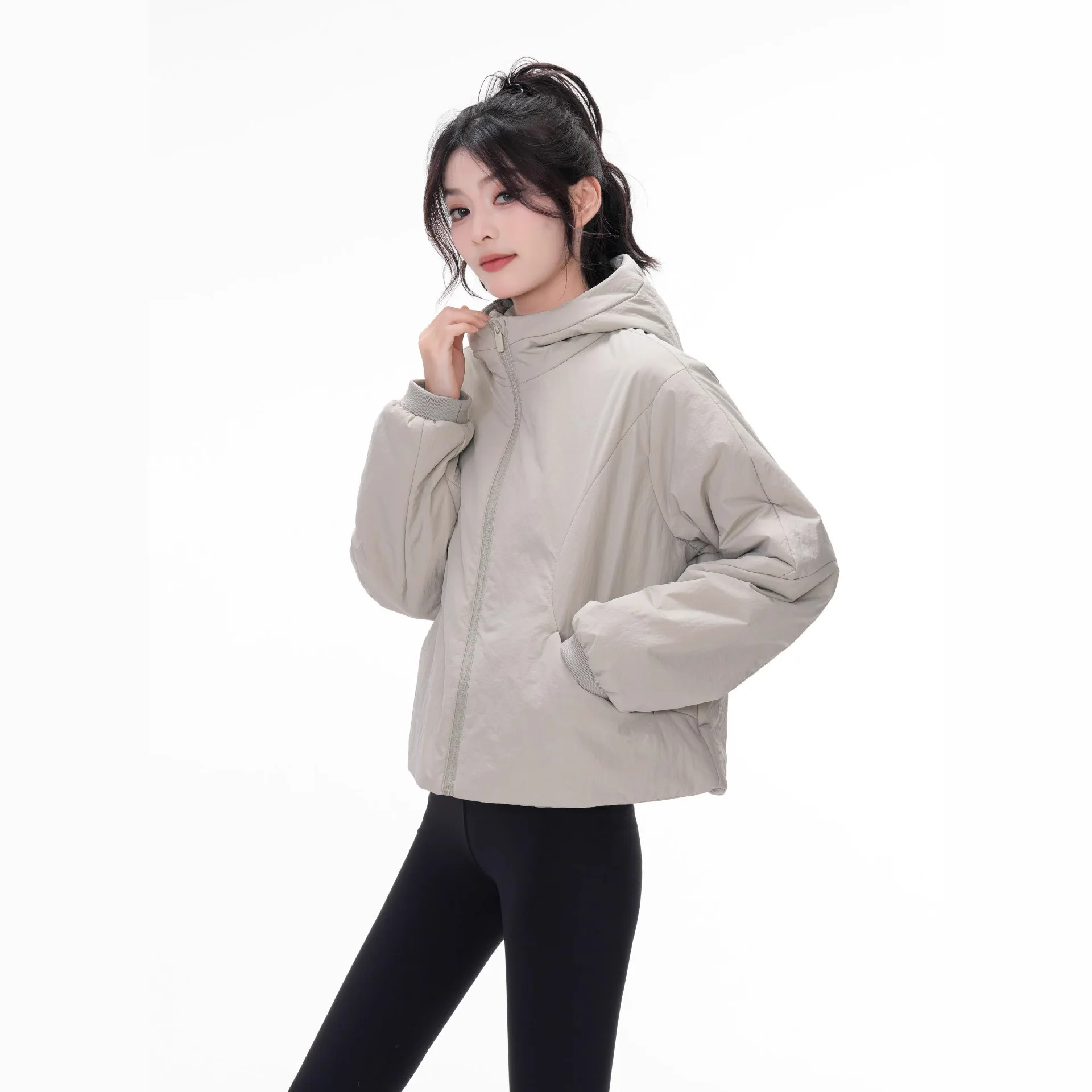 Giacca trapuntata con cappuccio casual antivento per yoga fitness all'aperto di alta qualità pronta per la spedizione