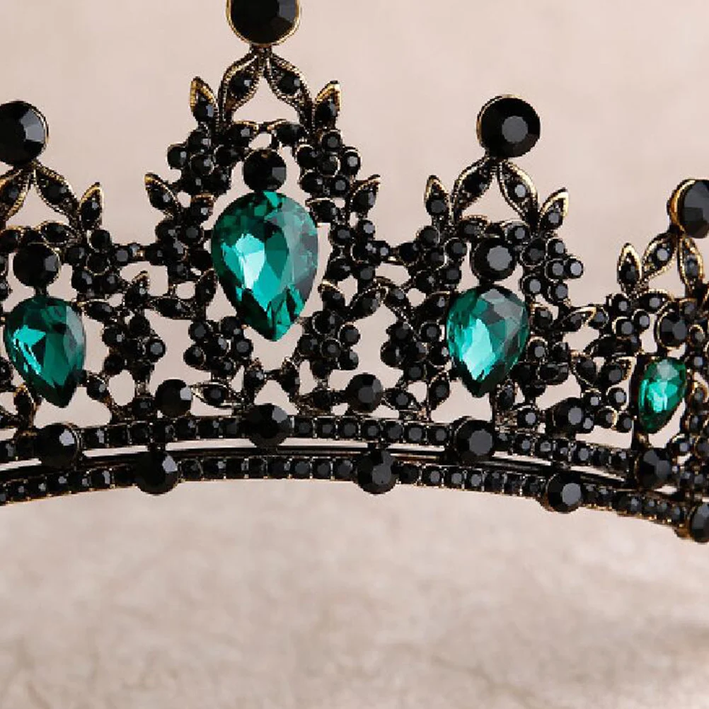 1 قطعة تاج كبير عتيق فاخر من حجر الراين للنساء إكسسوار شعر الزفاف أغطية رأس كلاسيكية أنيقة باللون الأخضر