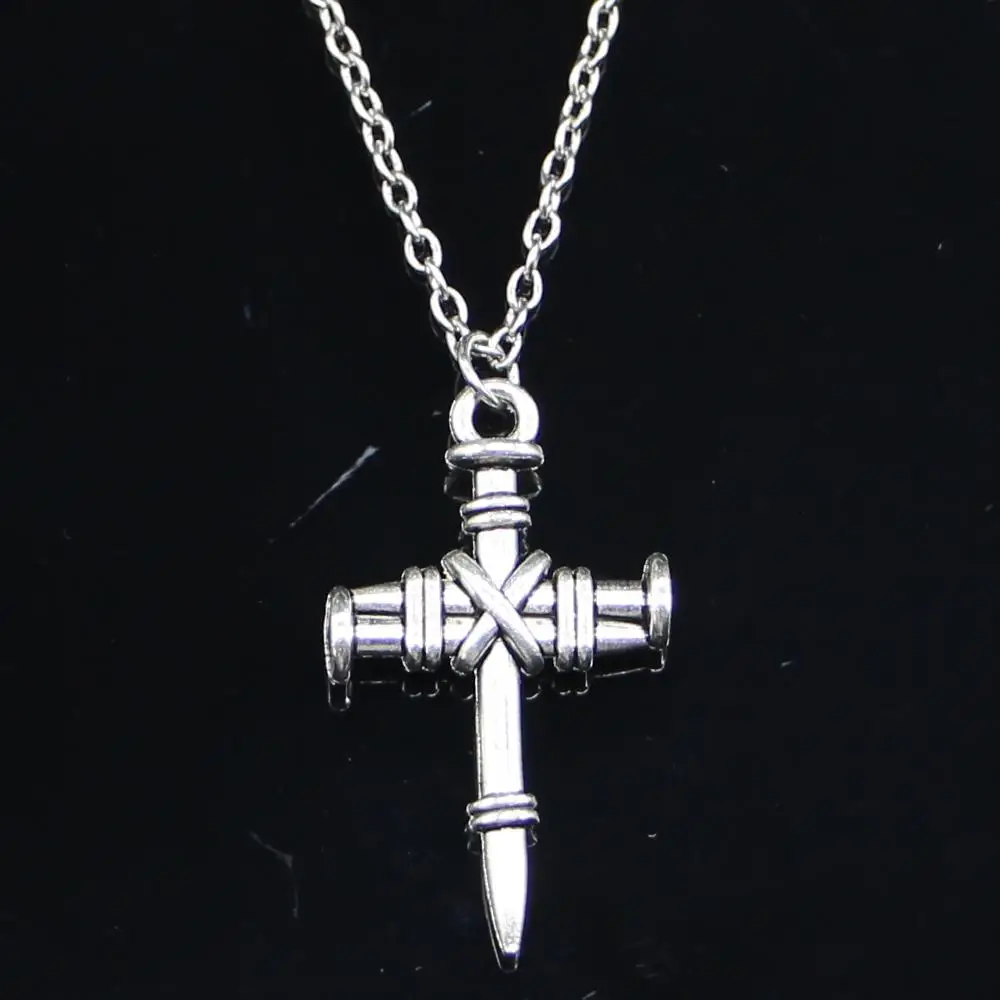 20pcs New Fashion Necklace 34x20mm Cross Dagger Pendants Short Long Women Men Colar Gift Jewelry Choker