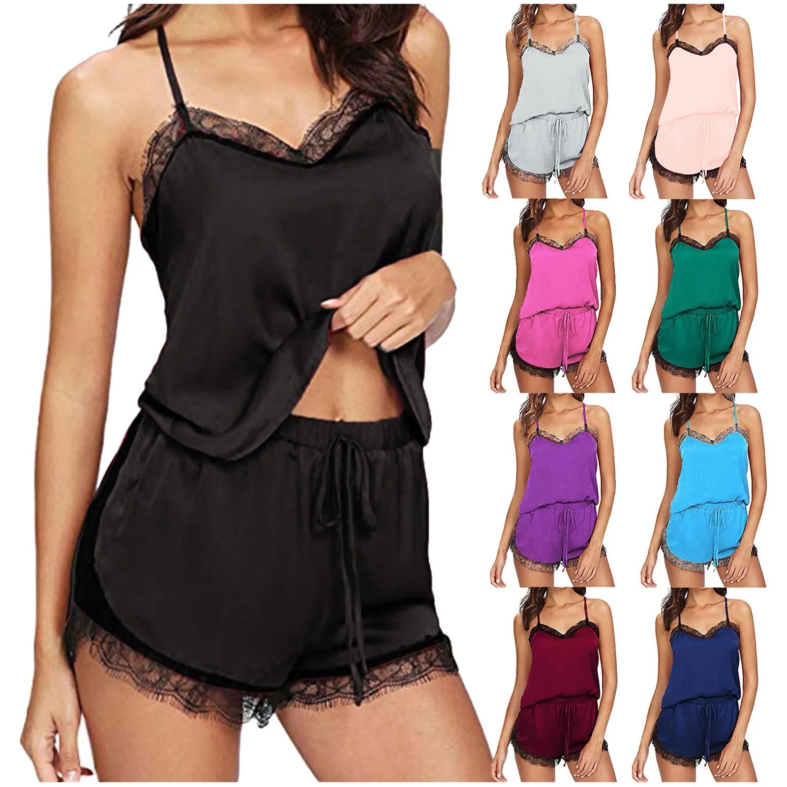 Sexy dámské spodní prádlo sety na spaní květinová krajka tílko sling spodní prádlo a kalhotky sada sexy spodní prádlo módní pyžamo sada pro ženy - náhled 4