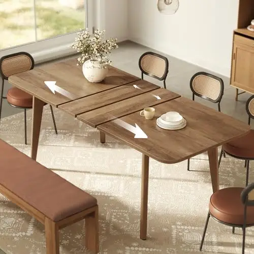 MAEZO Collection - Extendable Dining Table for 4/6/8, Kitchen Table with Tapered Legs, Curved Transitions, for Dining