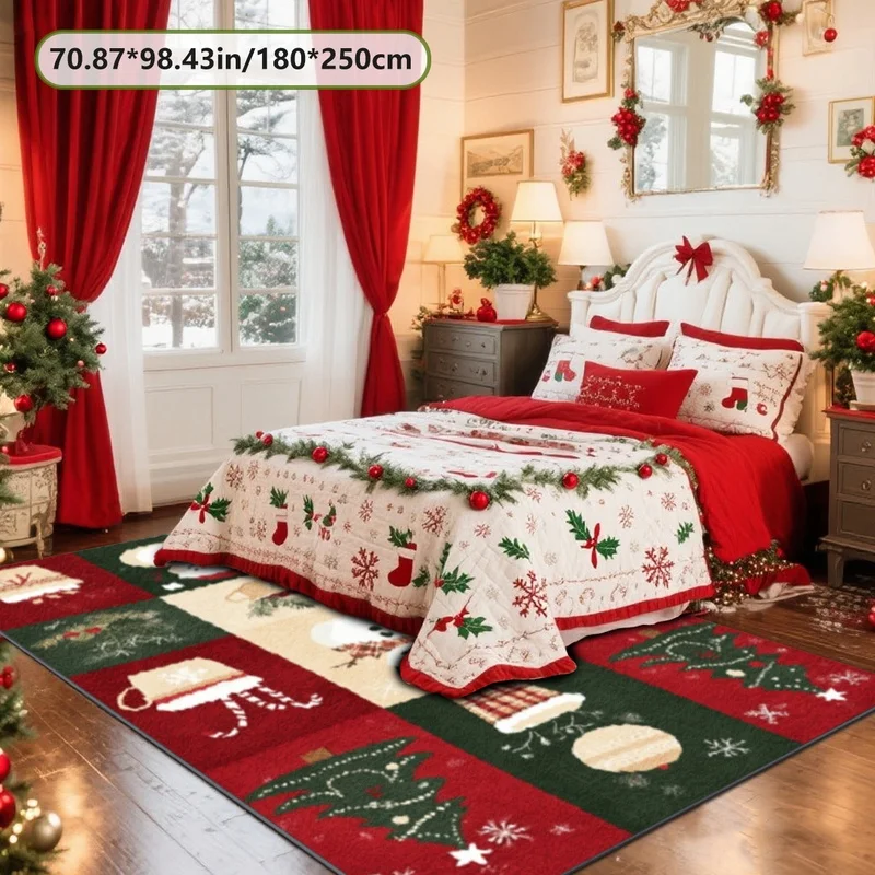2D Printed Imitation Cashmere Christmas Rug, Festive Decor Mat for Living Room  Bedside Entry Dining, Mall Commercial Scenarios