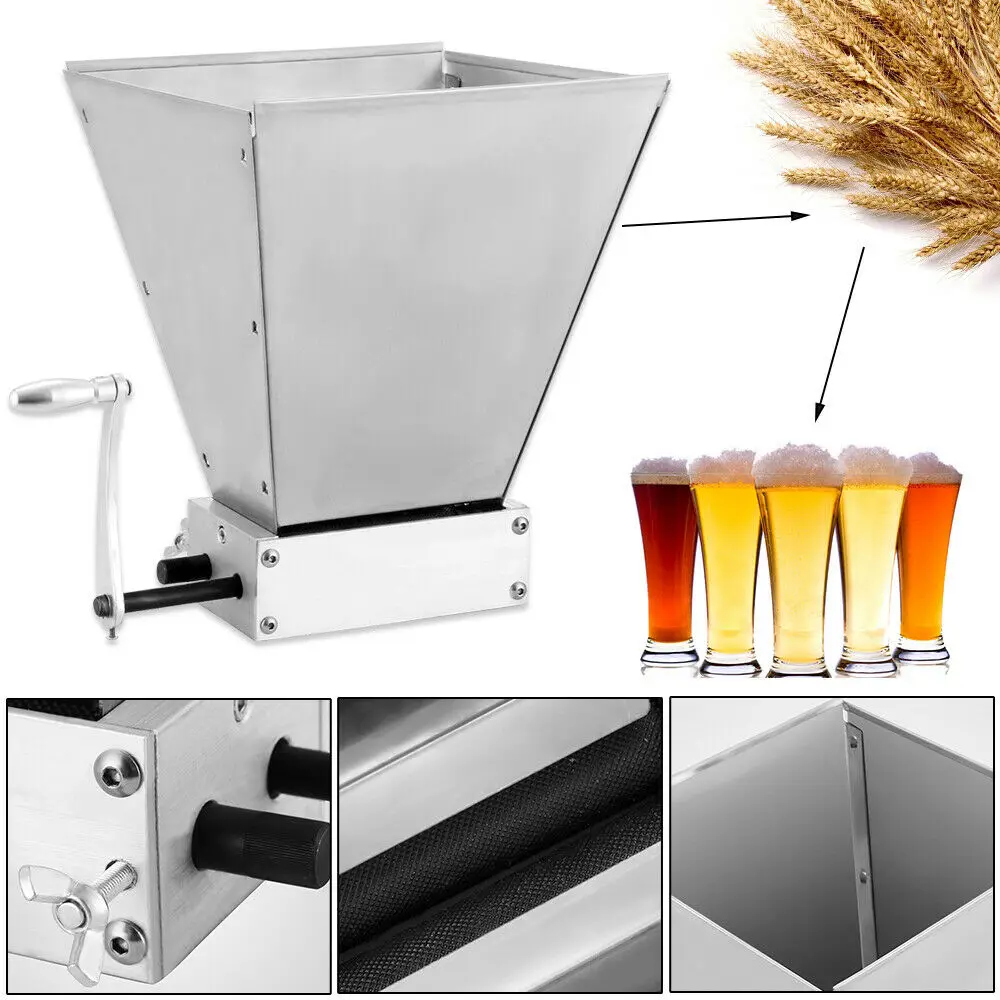 4L 2 Roller Stainless Steel Malt Crusher Heavy Duty Wheat Homebrew Grain Crusher Manual Grain Mill Low Speed Drill Available