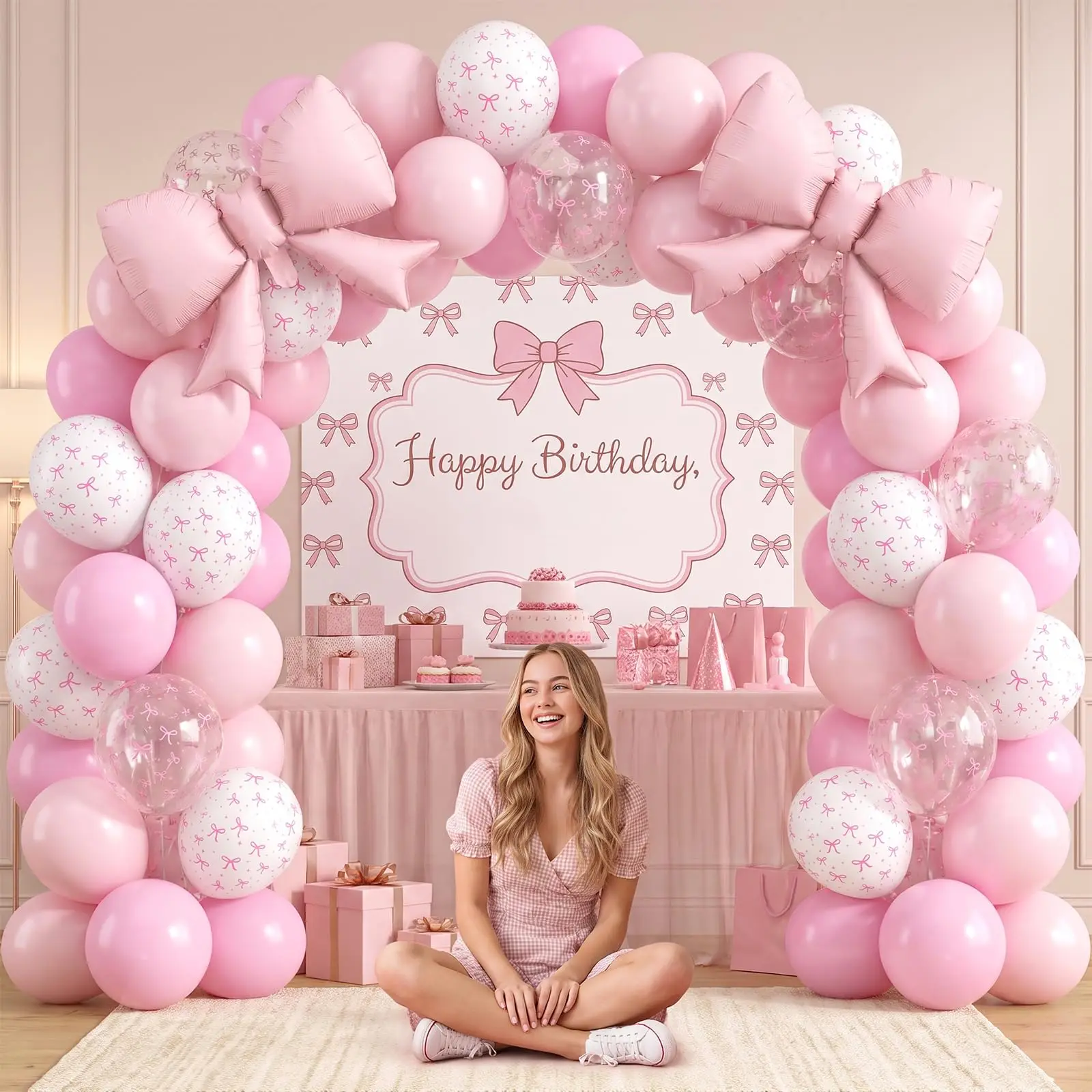 35 Stück/12 Zoll rosa Schleifenballons, pastell hellrosa transparente weiße Schleifendruck-Coquette-Ballons für Mädchen und Frauen zum Geburtstag und zur Hochzeit – Detail 6