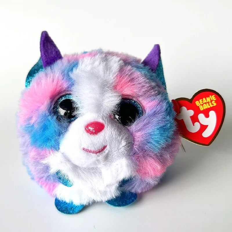 7cm Ty Beanie Puffies Balls Big Eyes Stuffed Plush Toy Soft Cute Animal Doll Blue Colprful Husky Dog Cleo Children Kids Gifts