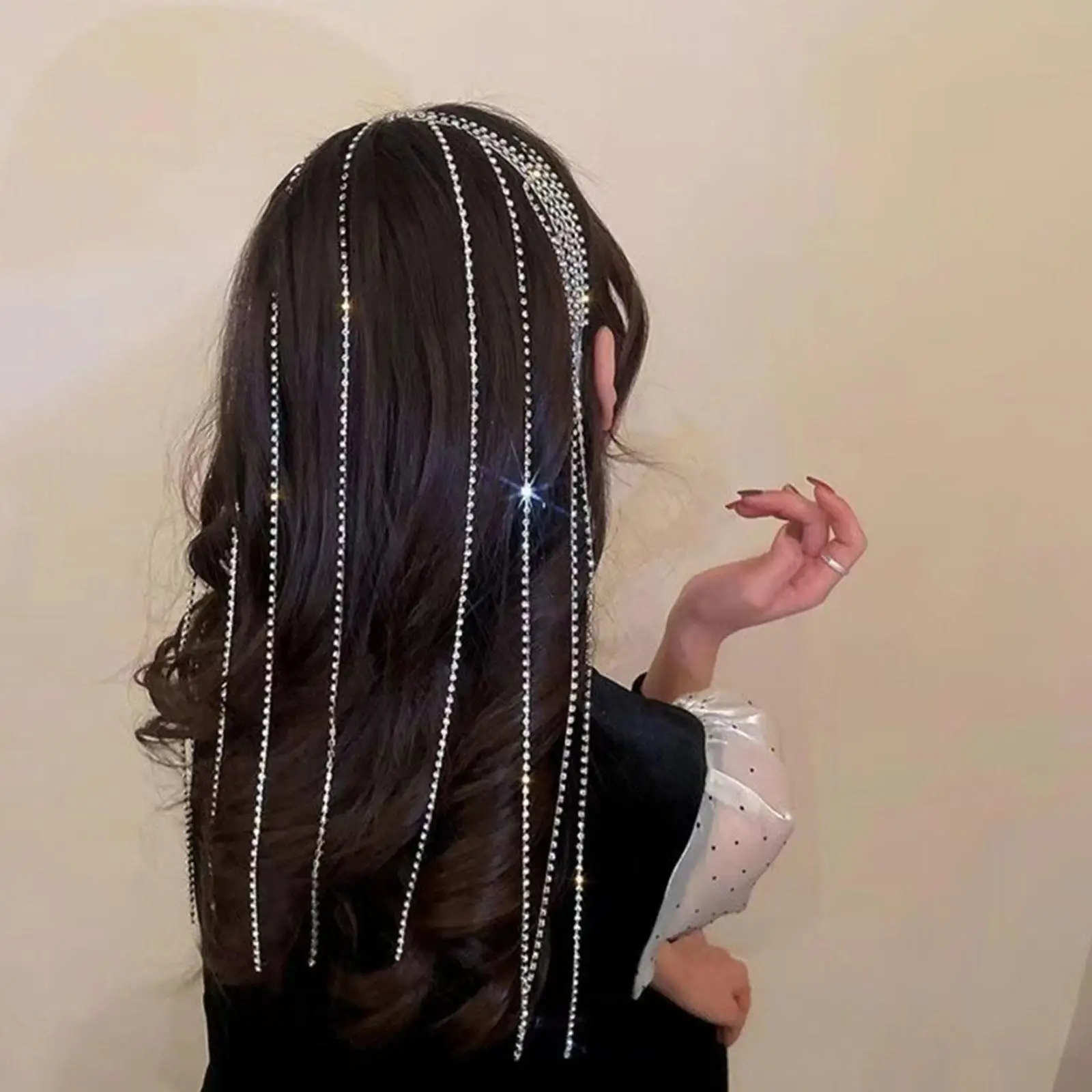 Full Rhinestone Long Tassel Headband For Women Multilayer Flashing Crystal Hairband Party Hair Accessories