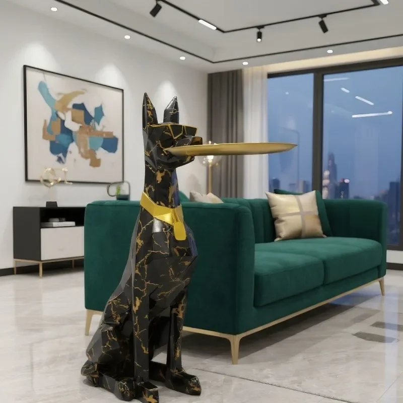 Modern Home Decor Dog Statue Tray Storage Living Room Floor Ornament Doberman Sculpture Animal Figurine Resin Model Crafts Gift