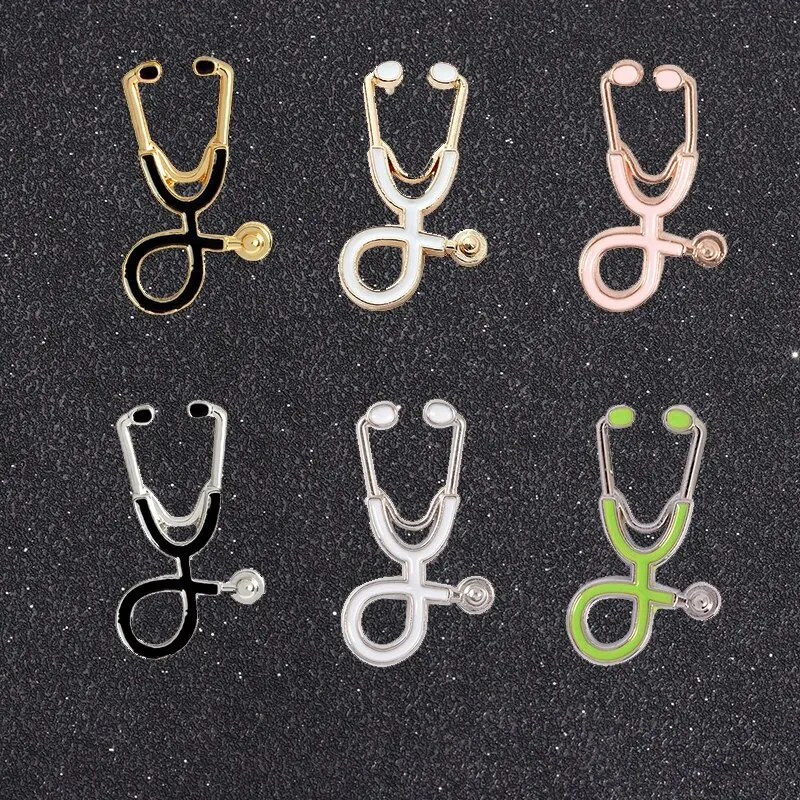 Geometric Doctor Stethosc6pcs Ope Creative Design Chest Needle Color Alloy Pin Silver Oil Dropping Emblem