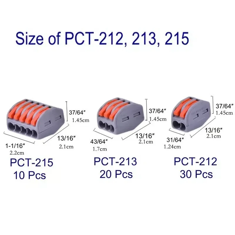 60PCS Quick Terminal Blocks Combo Kit PCT-212 213 215 60-Pack Box Set for Electrical Wiring And Installation