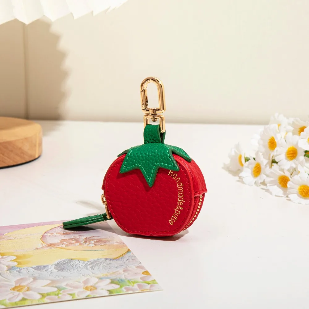 Cute Tomato Fruit Coin Purse Simple Mini Change Wallet Earphone Storage Pouch Lovely Hanging Bag Pendant Women Keychain Gift view 2