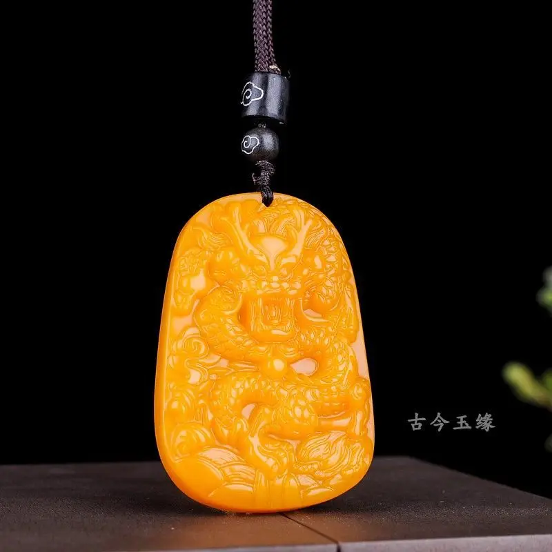 Yellow Dragon Jade Dragon Pendant Men's and Women's Topaz Dragon Pendant Jade Zodiac Dragon Necklace Jade Pendant Sweater Chain