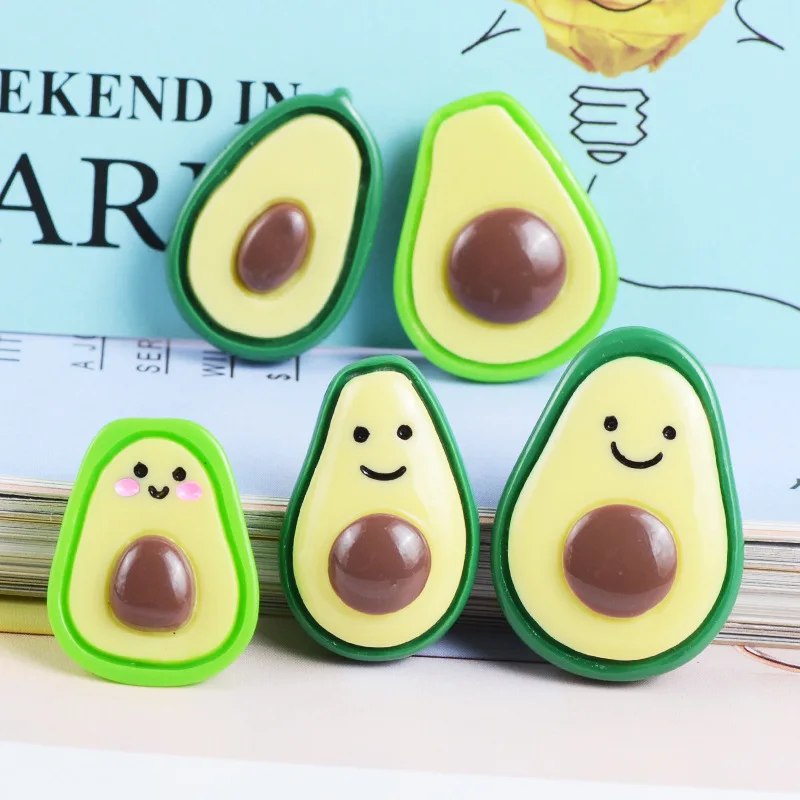 10pcs Kawaii Cartoon Resin Avocado Series Flatback Embellishment Cabochon Scrapbooking Figures Crafts Dollhouse Miniatures Charm