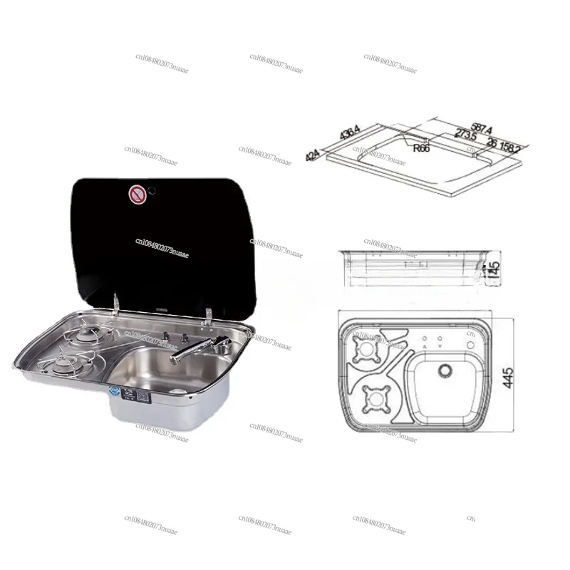 Multifunctional Gas Stove Water Basin for RV: Binocular Stove Vegetable Basin, Stainless Steel 304 Material with Lid