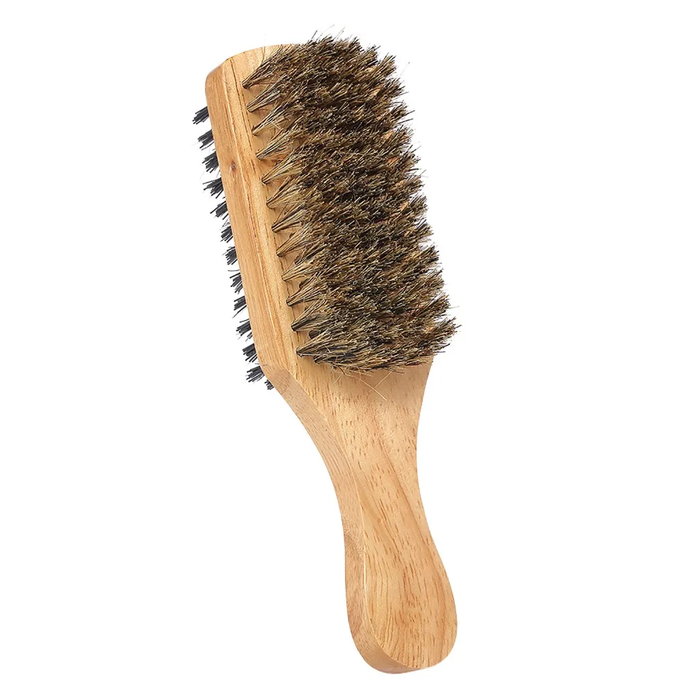 Brown Double Sided Beard Brush Rubber Wood Handle Nylon Side Mustache Brush Ergonomic Handle Detangling Bristle Beard Brush