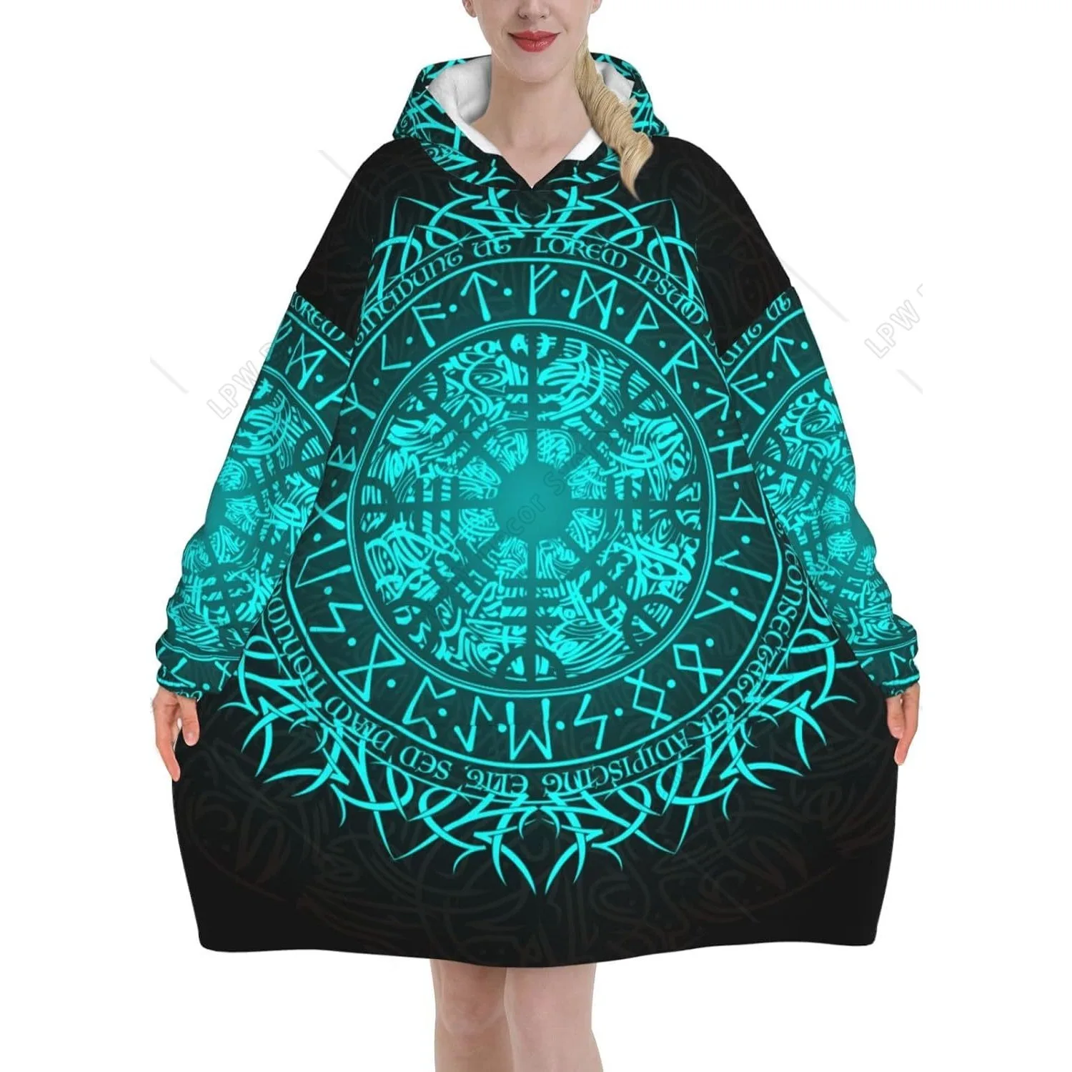 

Viking Vegvisir Runic Compass, фланелевое носимое плюшевое одеяло для взрослых с карманами, ультрамягкая плюшевая теплая толстовка с капюшоном