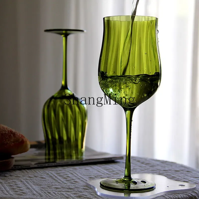 

CL Pre-owned Red Wine Glass Creative Blown Green High-Value Goblet Vintage Simple Handmade Wine Glass
