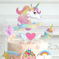 Rainbow Unicorn Cake Toppers Gender Reveal Baby Shower Cake Insert DIY Unicorn Theme 1st Happy Birthday Party Decor Kids Favors