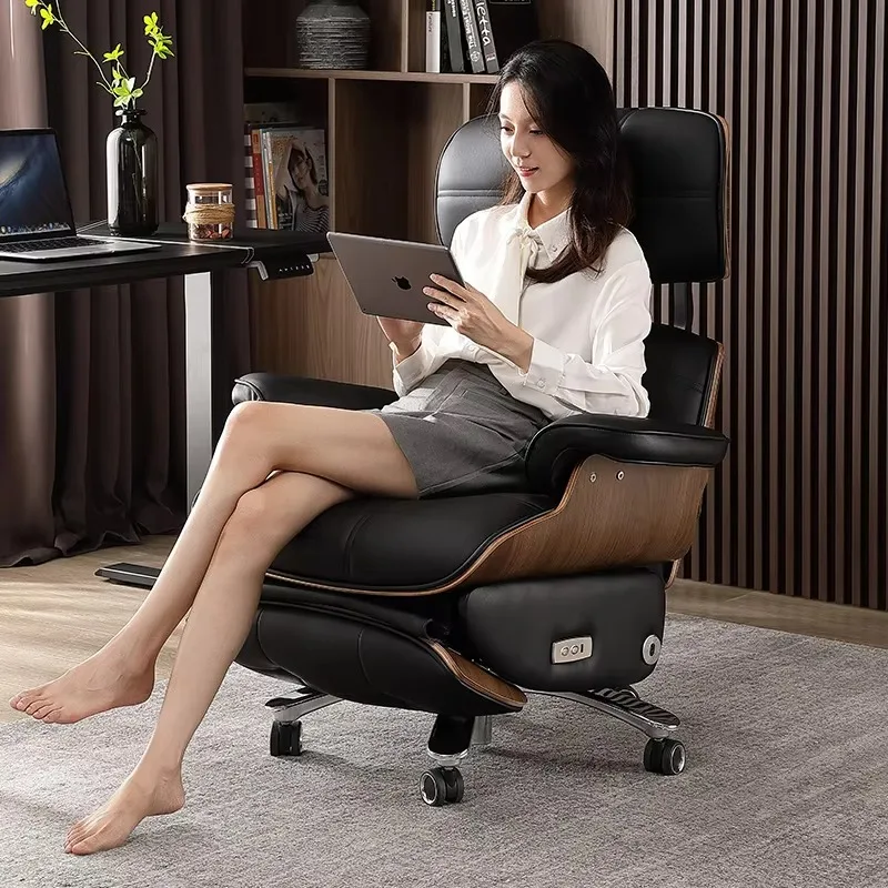 レザーサポート ソフトオフィスチェア アームレスト 北欧風回転式人間工学に基づいたオフィスチェア シェーズデザイン ローリング オフィスチェア 家具