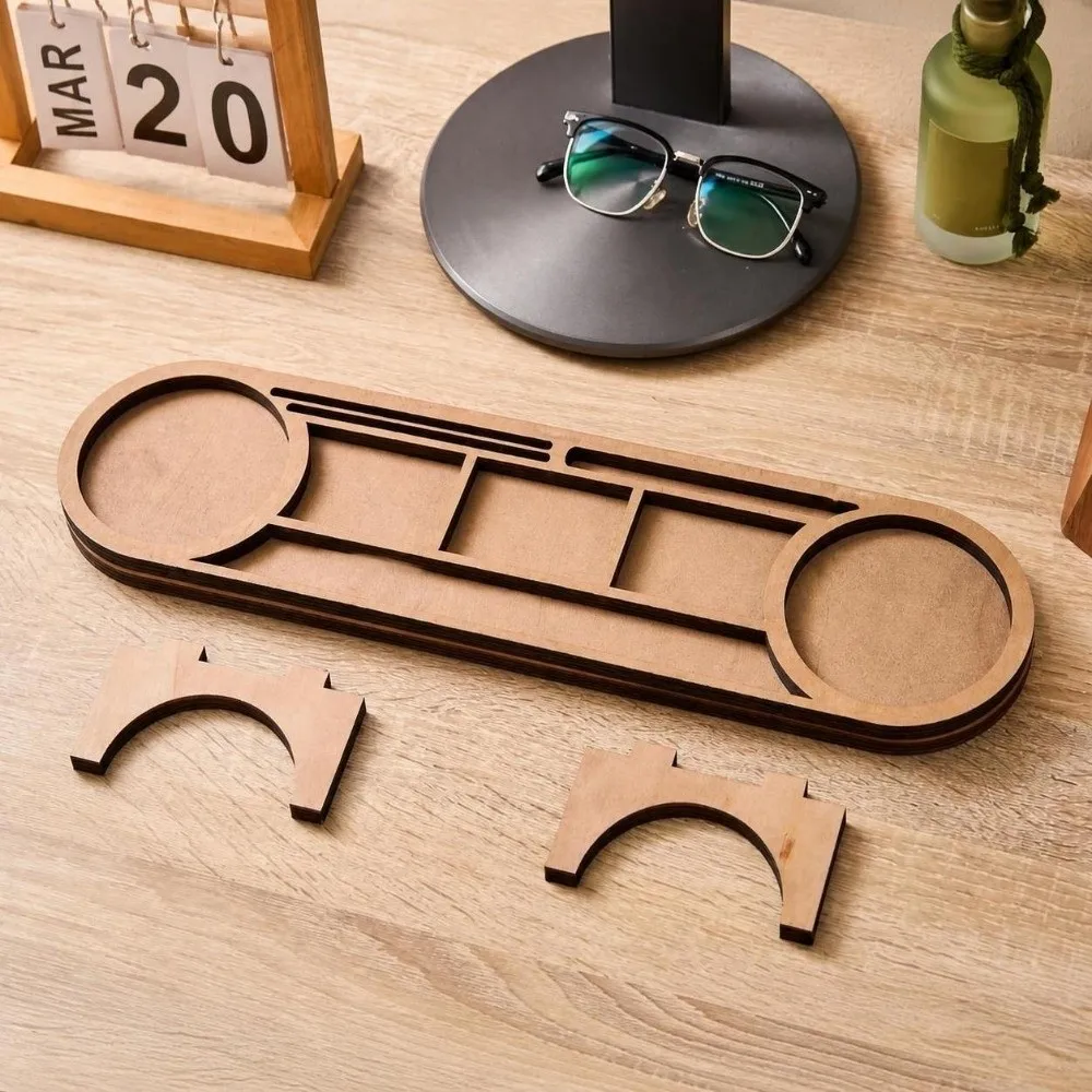 Brown Wooden Desk Organizer Multi-Compartment Wood Desk Storage Rack Pen Slot Phone Stand Desktop Phone Holder
