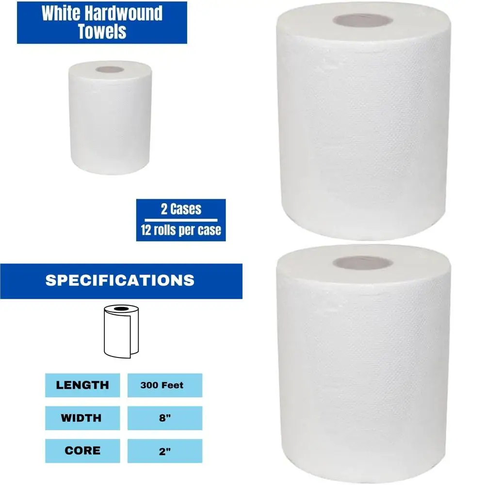 

Белые рулоны бумажных полотенец Hardwound, 24 шт., 8x300 футов, 1-слойные, с сердечником 2 дюйма, для универсального диспенсера