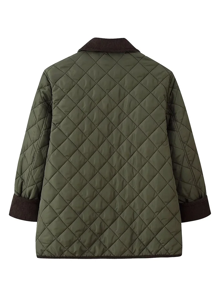 HH امرأة بدوره إلى أسفل طوق Argyle معطف المرأة الشتاء جيوب فضفاضة تزيين شارع العليا خارج كم طويل معطف واحد الصدر #5