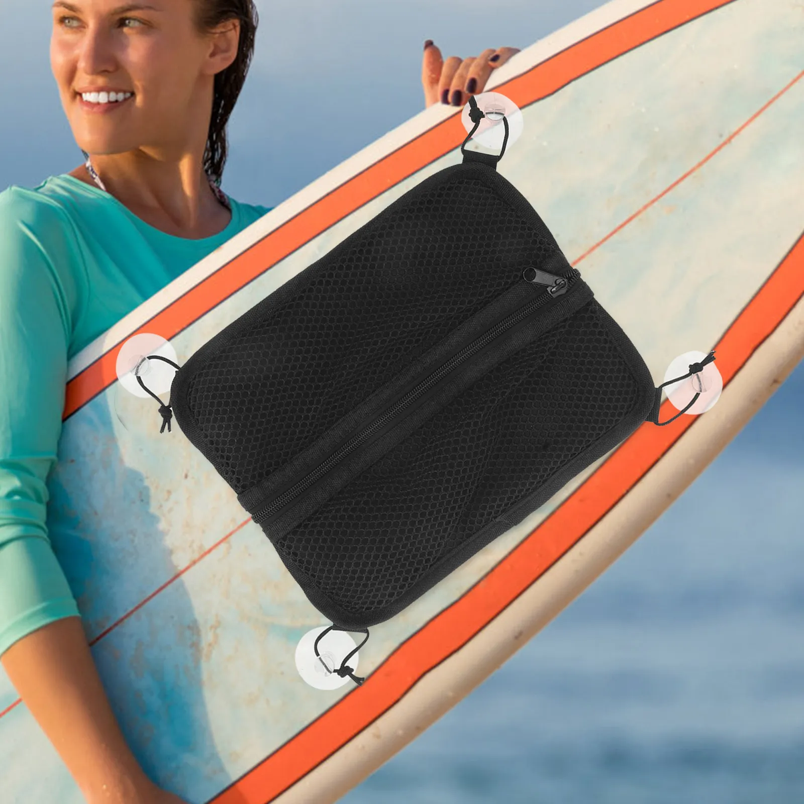 Heavy Duty Nylon Paddleboard Mesh Storage Bag Featuring Secure Mount Ideal for Surfboard Deck Kayak Gear Organization