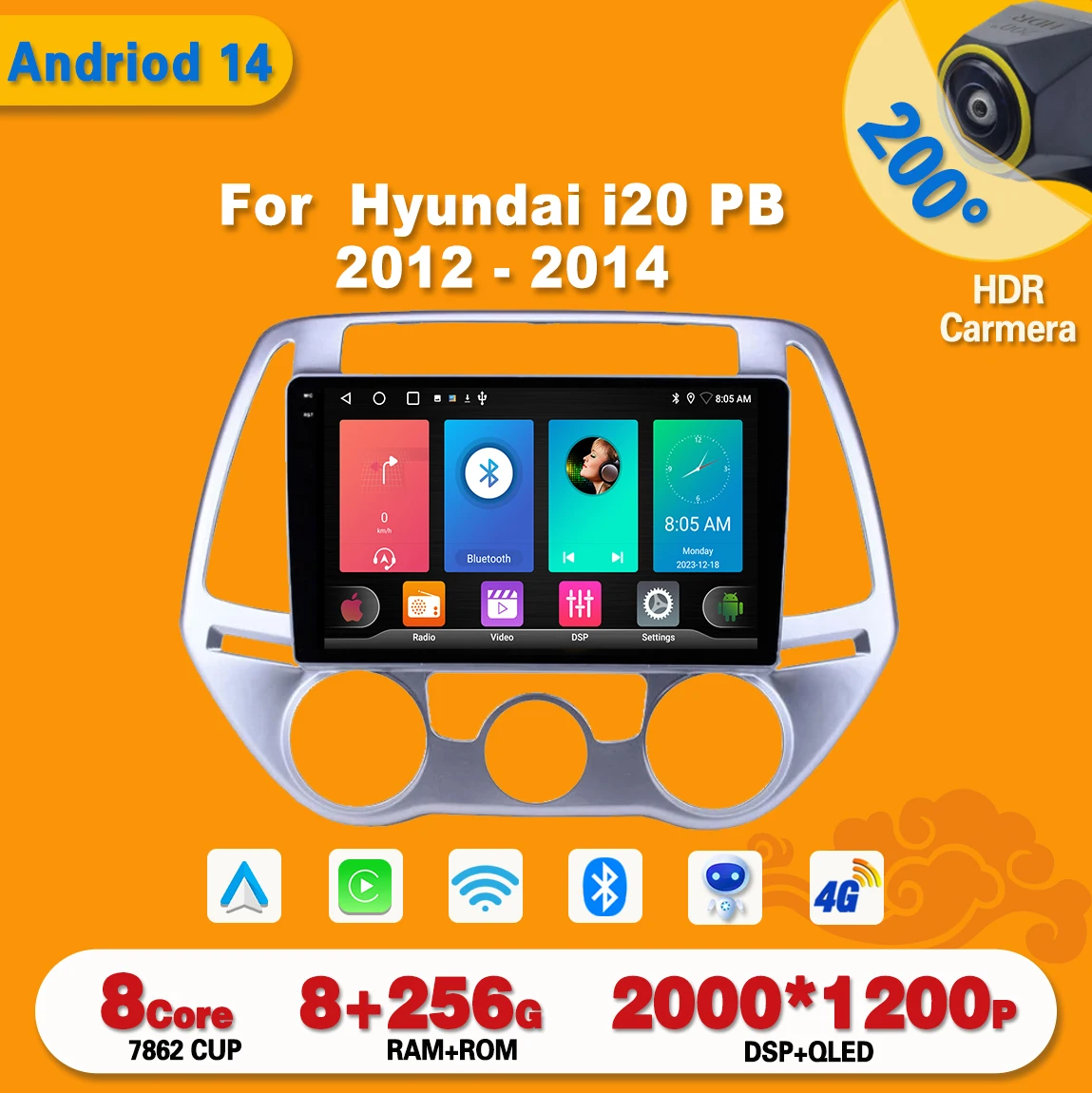 

Car Radio Carplay Android For Hyundai i20 PB 2012-2014 Multimedia Video Player Touch Screen Navigation GPS Auto Stereo DVD