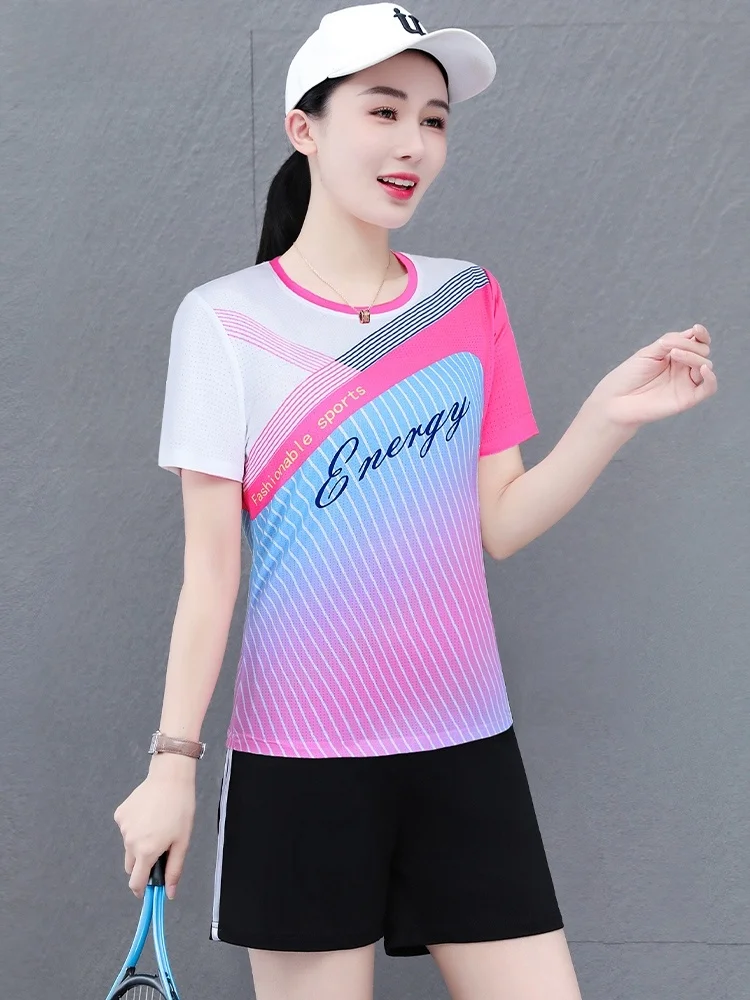 

Ice Silk Qui Dry Sports Suit Set Women's Summer New Large Size Slimming Casual Sli Running Fitn Clothes
