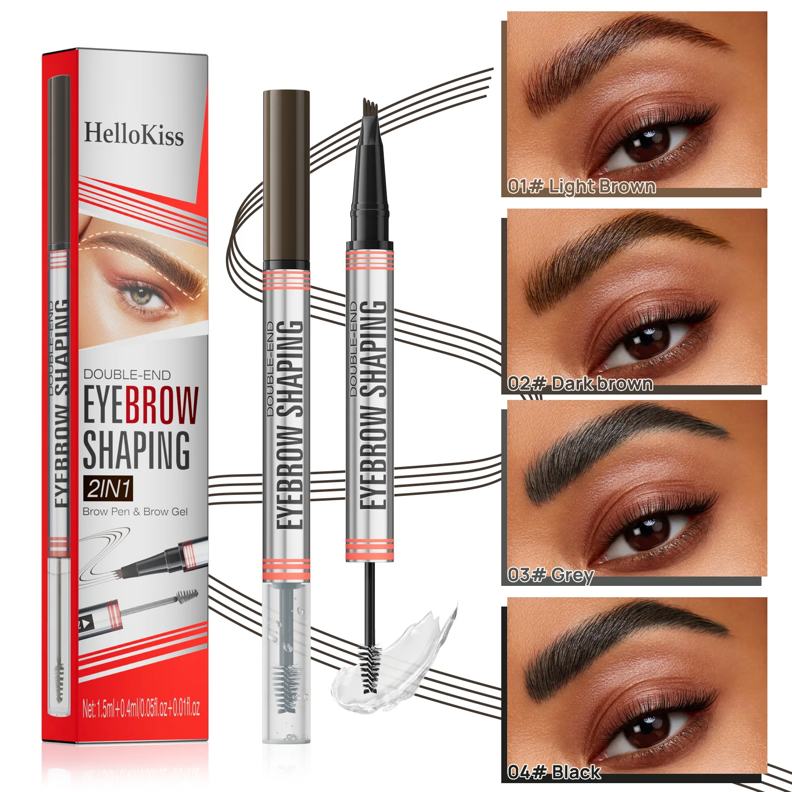 EyeblogugTattoo-Stylo à sourcils gel liquide, stylo à sourcils, crayon à sourcils marron, stylo à sourcils ultra fin, imperméable, cosmétiques pour les yeux, maquillage, 4 points