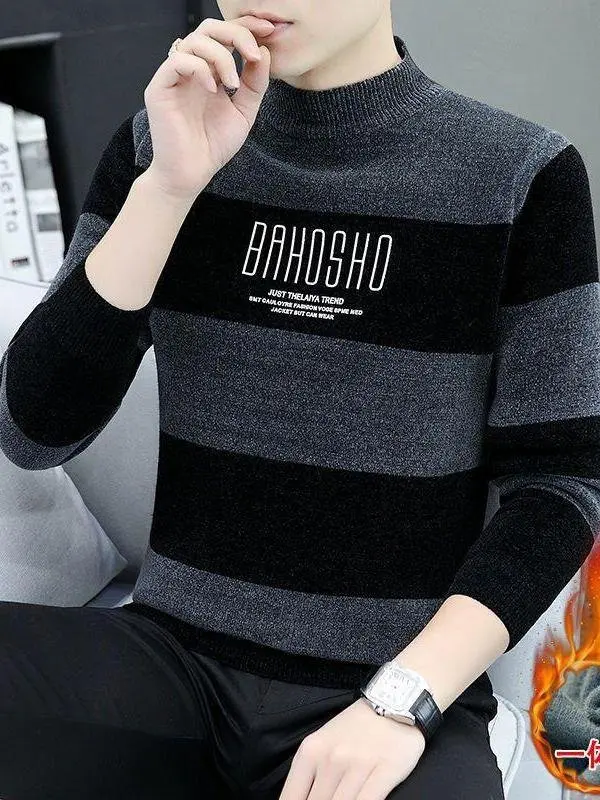 

High-End Men's Thiened round Ne Knitted Sweater Winter Faion Inner Wear Comfortable Soft Fabric Regular Fit Long Sve