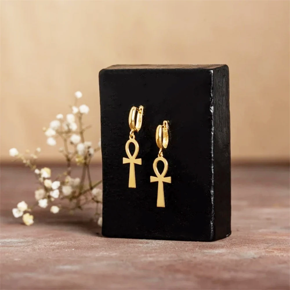 Stainless Steel Ancient Egypt Ankh Drop Earrings for Women Vintage Key of Life Earrings Girls Charm Wedding Jewelry Gifts