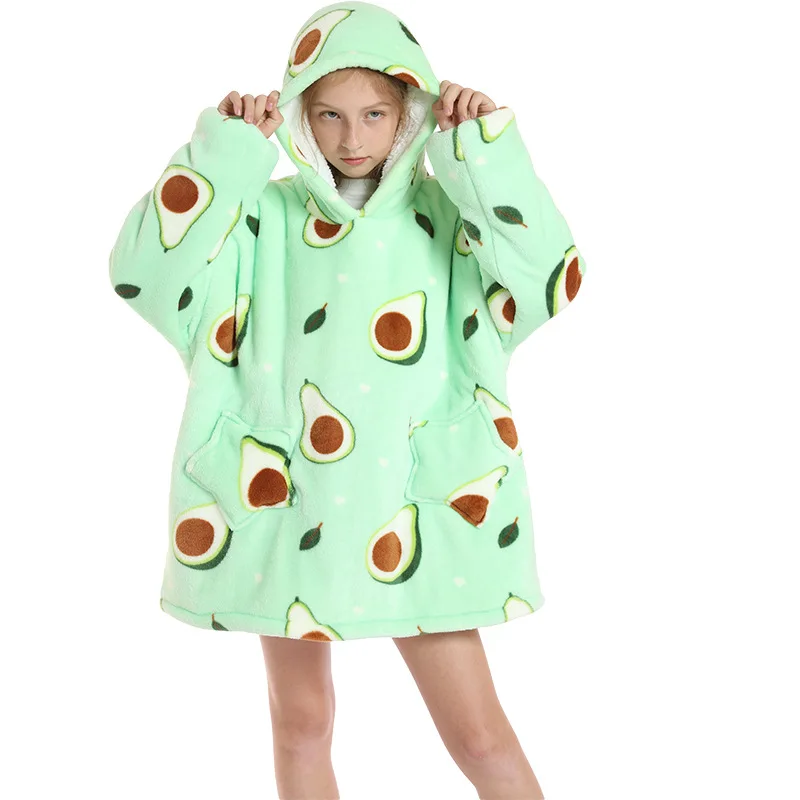Animal Hooded Oversized Hoodies for Children Outfits Boys Girls Flannel Warm TV Blankets Kids Rabbit Cow Giraffe Clothes Tops
