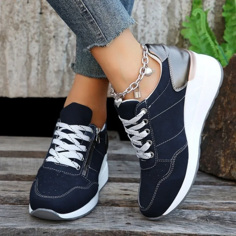 Women Casual Platform Sneakers 2024 Autumn New Lace Up Thick Bottom Sport Shoes Woman Fashion Anti Slip Flats Vulcanized Shoes