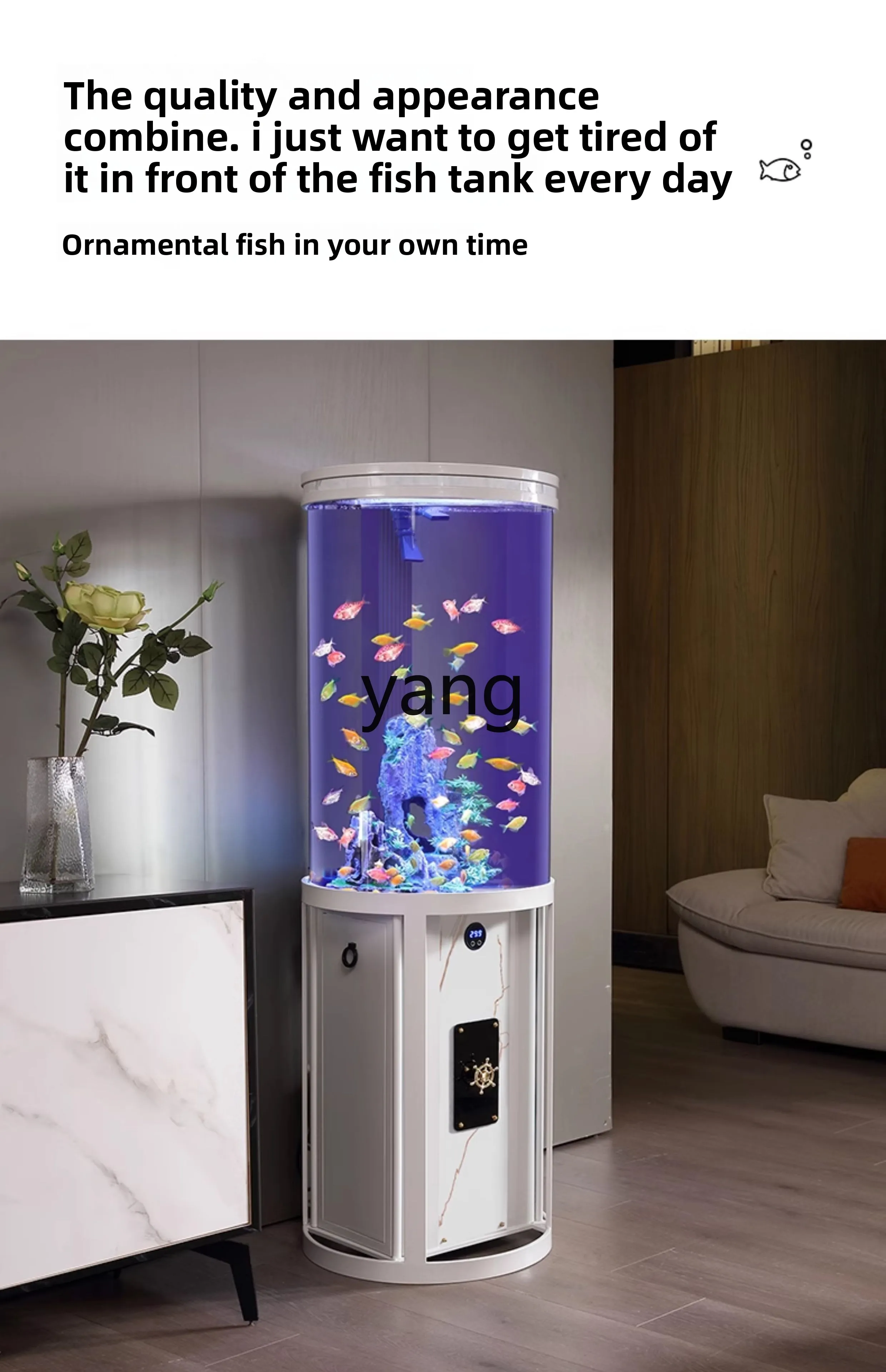 Lhh serbatoio per pesci cilindrico soggiorno piccolo pavimento filtrante con fondo in acrilico senza acqua