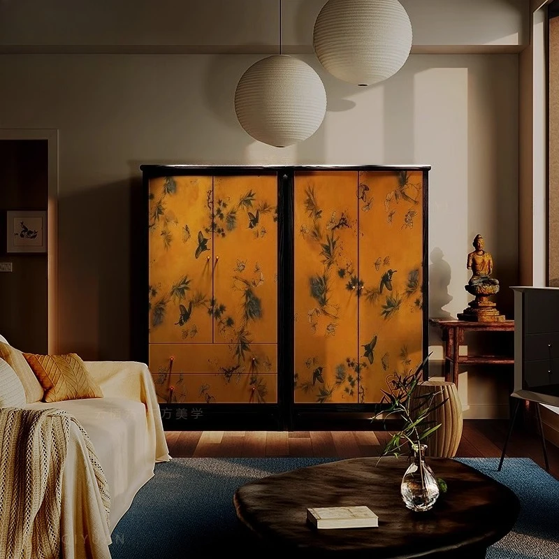aesthetic wardrobe household bedroom solid wood locker dining side cabinet integrated chest cabinet against the wall